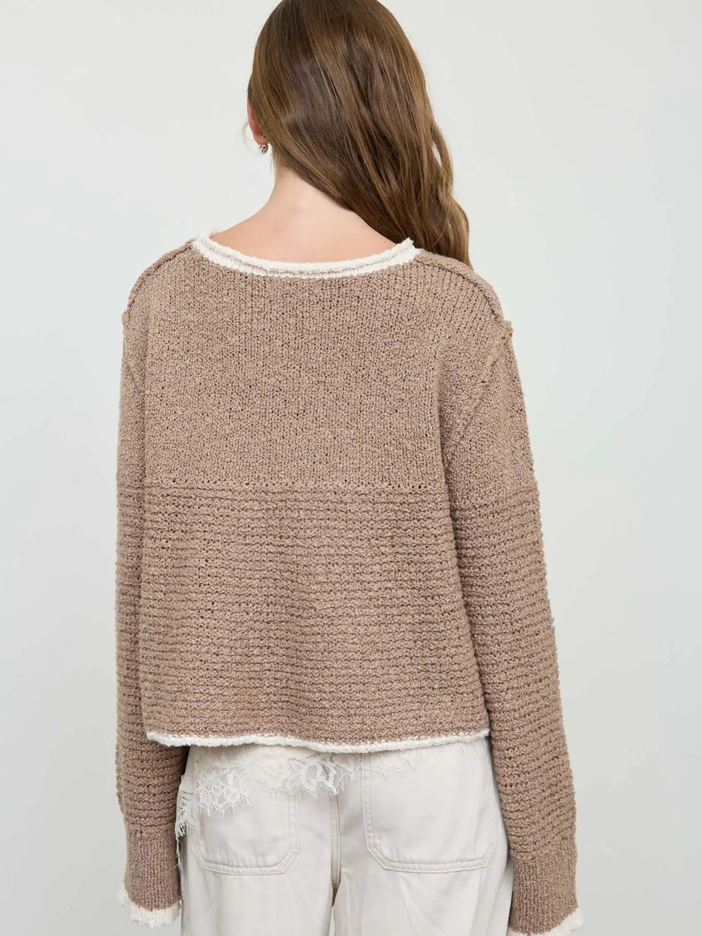 Khaki Contrast Trim Knit Sweater