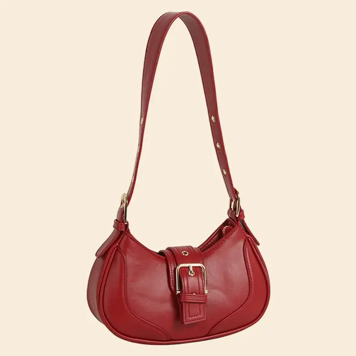 Vegan Leather Buckle Strap Crescent Shoulder Bag