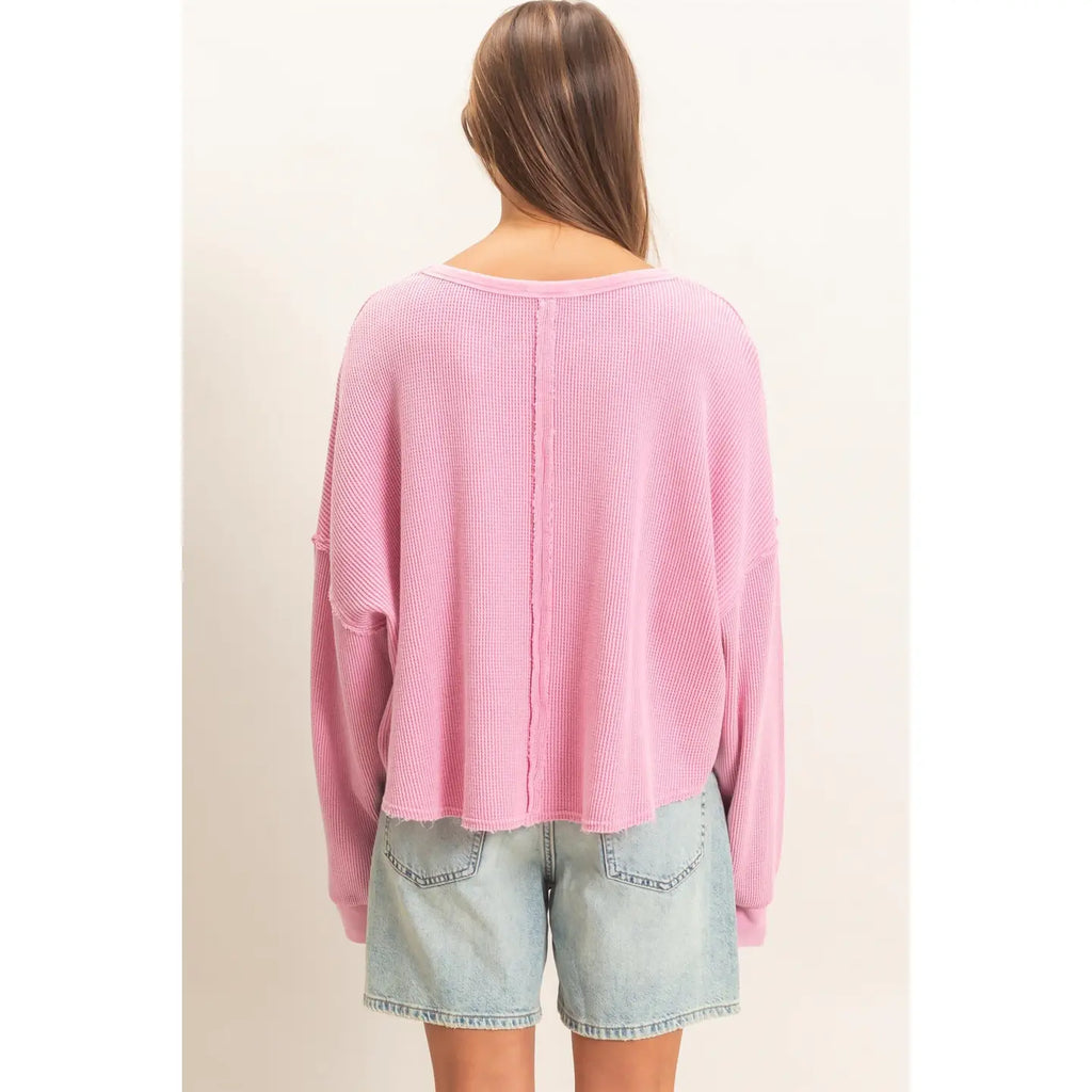 Pink Mineral Wash Waffle Knit Top