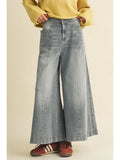 Washed Denim Vertical Seam Wide-Leg Trousers