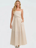 Cream Gingham Strap Tie Maxi Dress