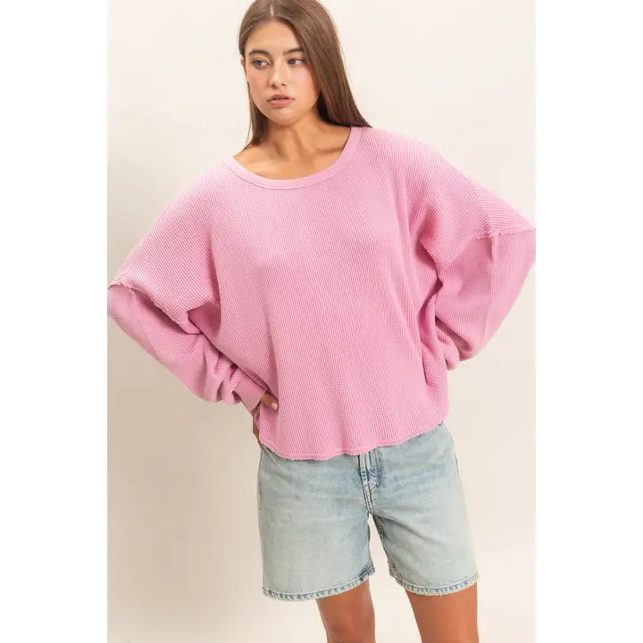 Pink Mineral Wash Waffle Knit Top