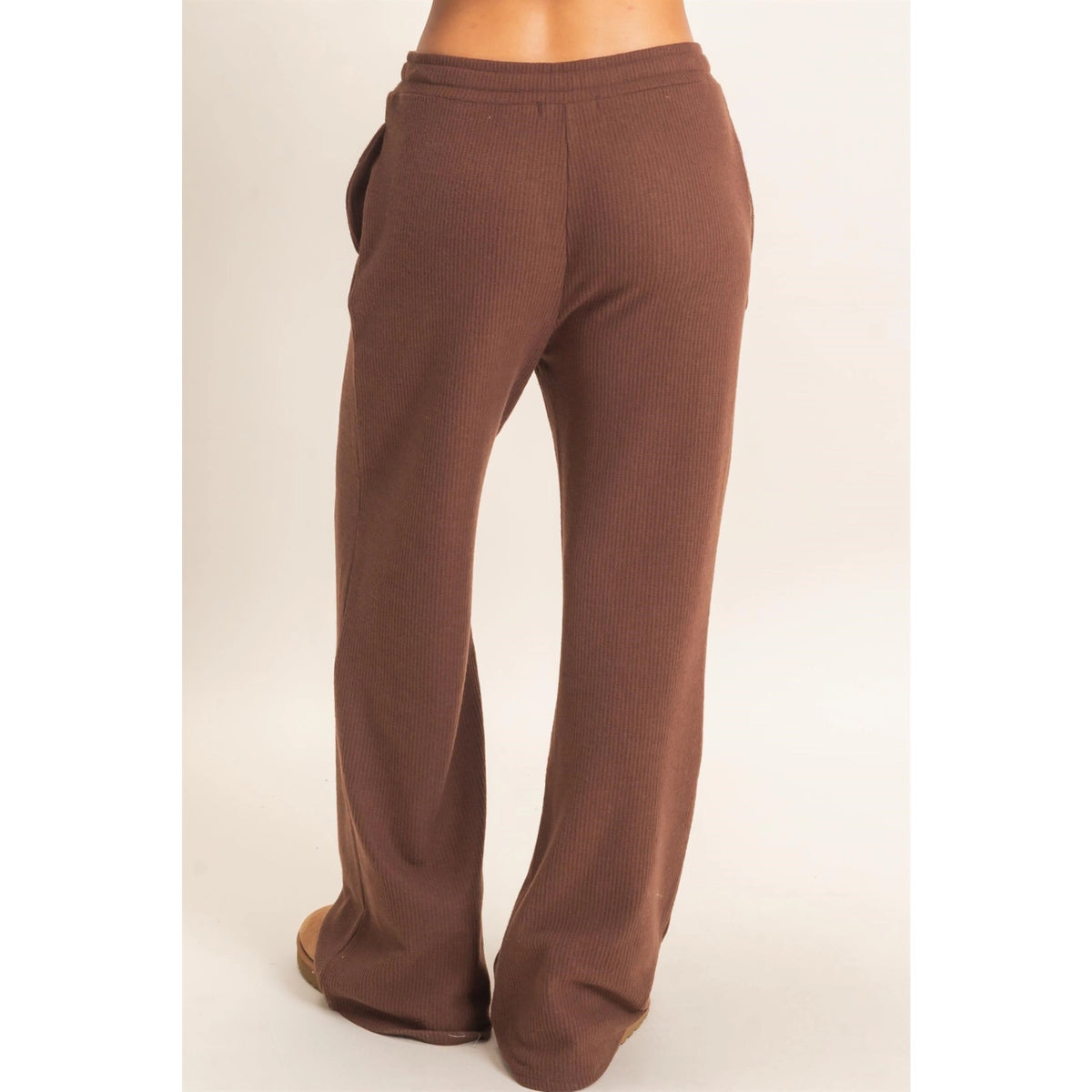 Dark Brown Brushed Waffle Wide Leg Pants