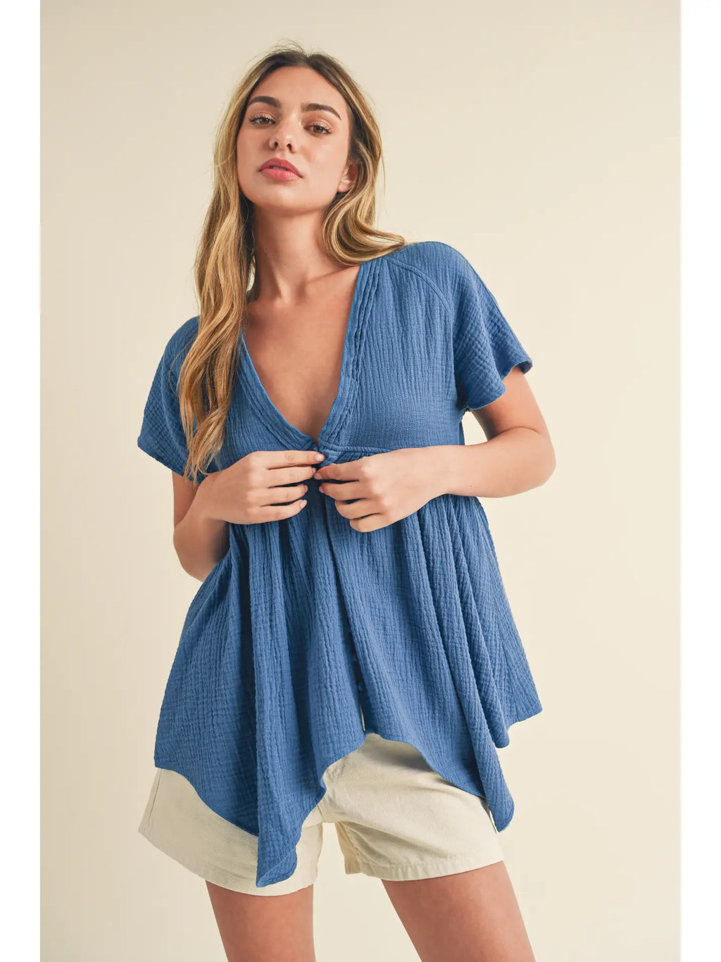 Azure Florise Button Down Blouse
