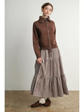 Brown & Ivory Gingham Tiered Maxi Skirt