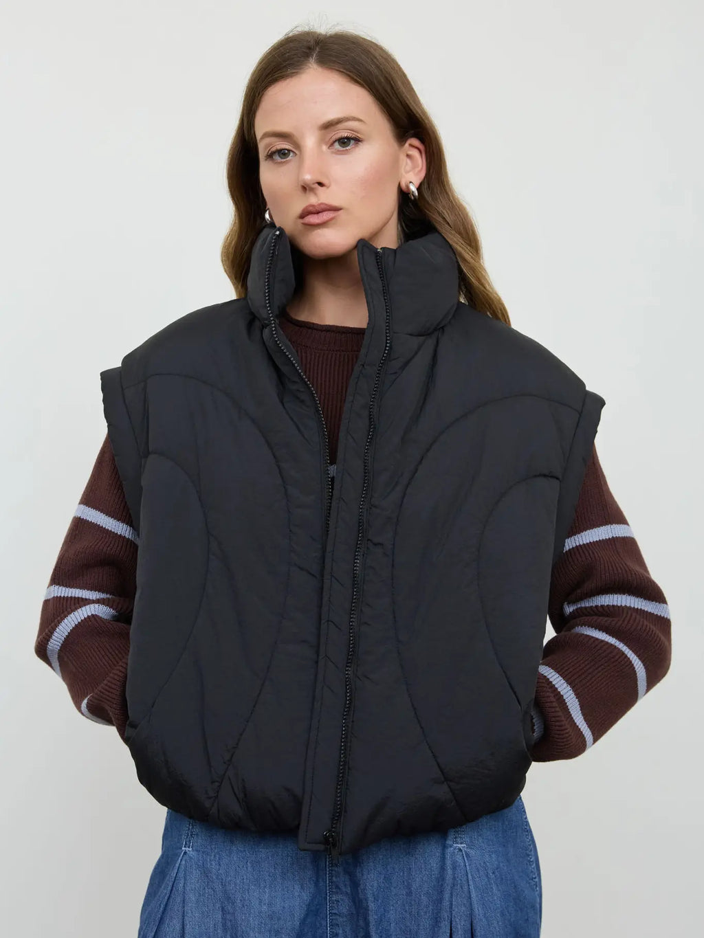 Black Quilted Mock Neck Puffer Vest