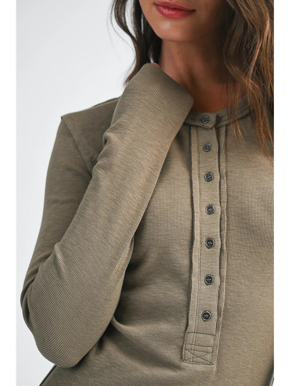 Mocha Henley Long Sleeve Top