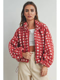 Red Multi Breck Check Sherpa Fleece Jacket