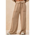 Taupe Boucle Rib Knit Wide-Leg Pants