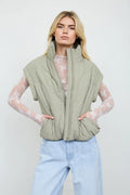 Olive Quilted Mock Neck Puffer Vest