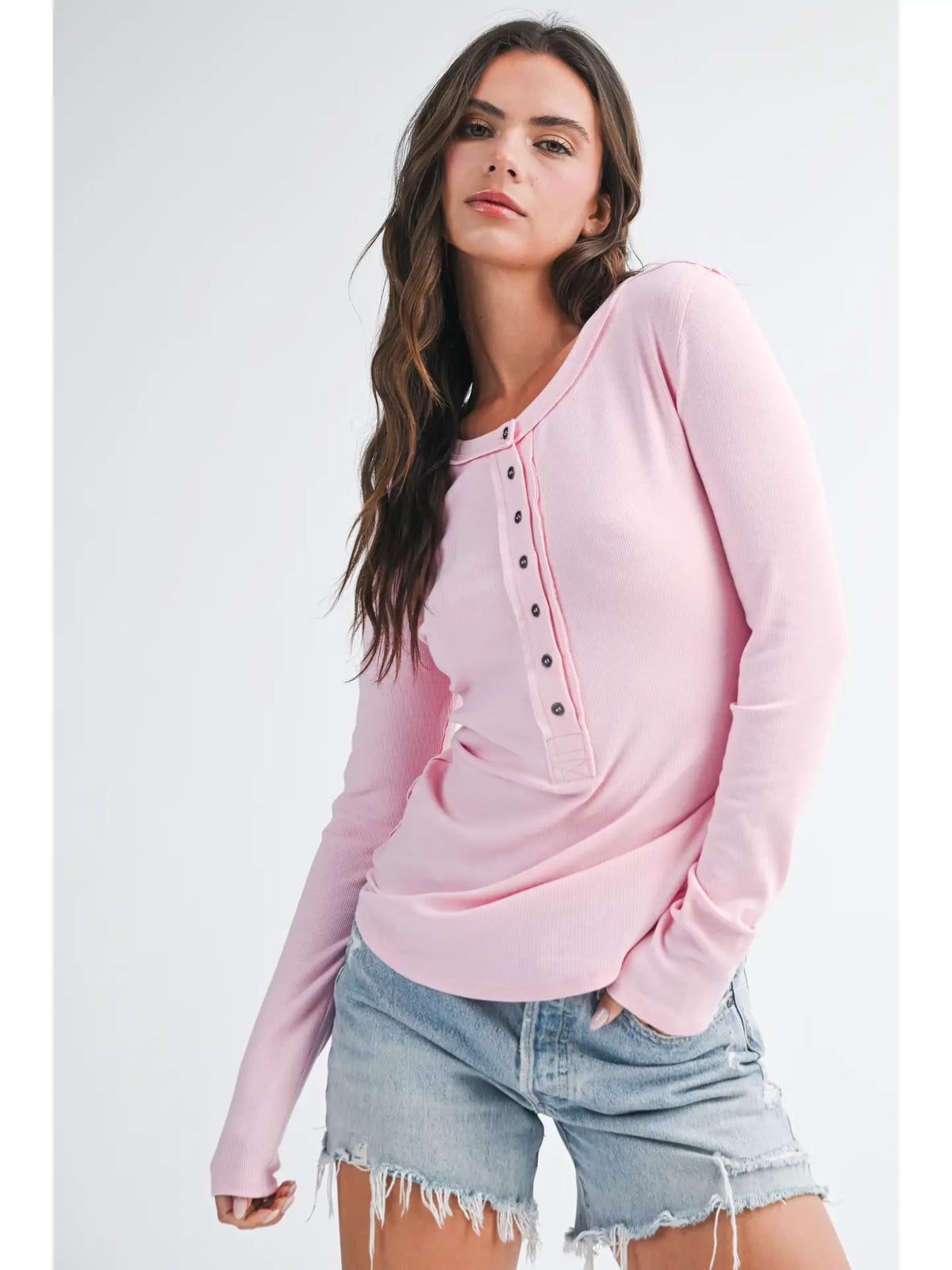Pink Henley Long Sleeve Top