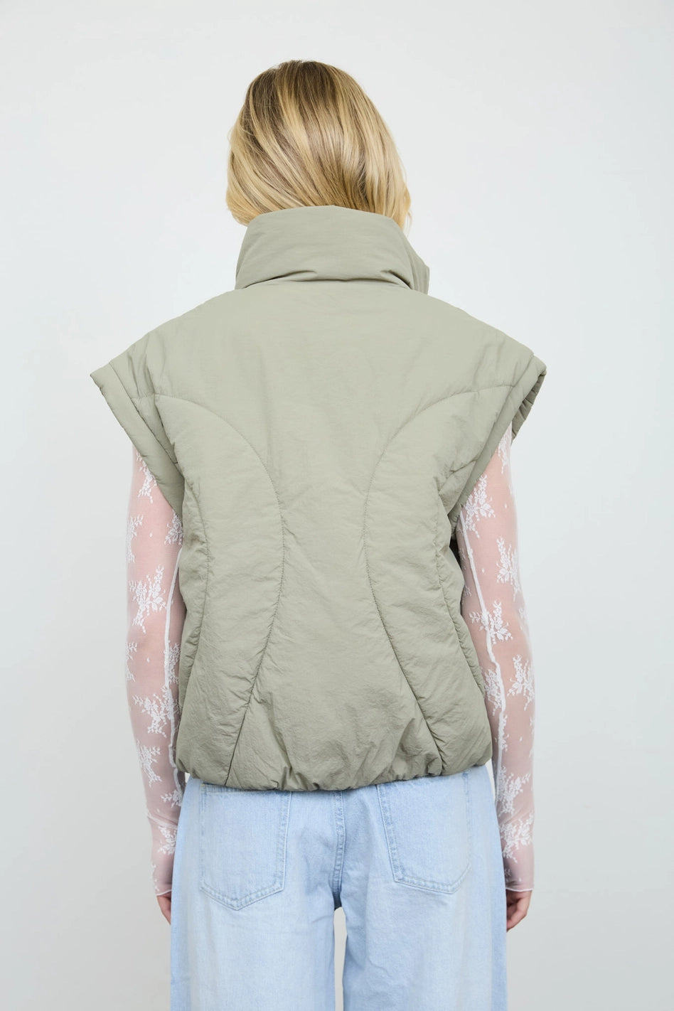 Olive Quilted Mock Neck Puffer Vest