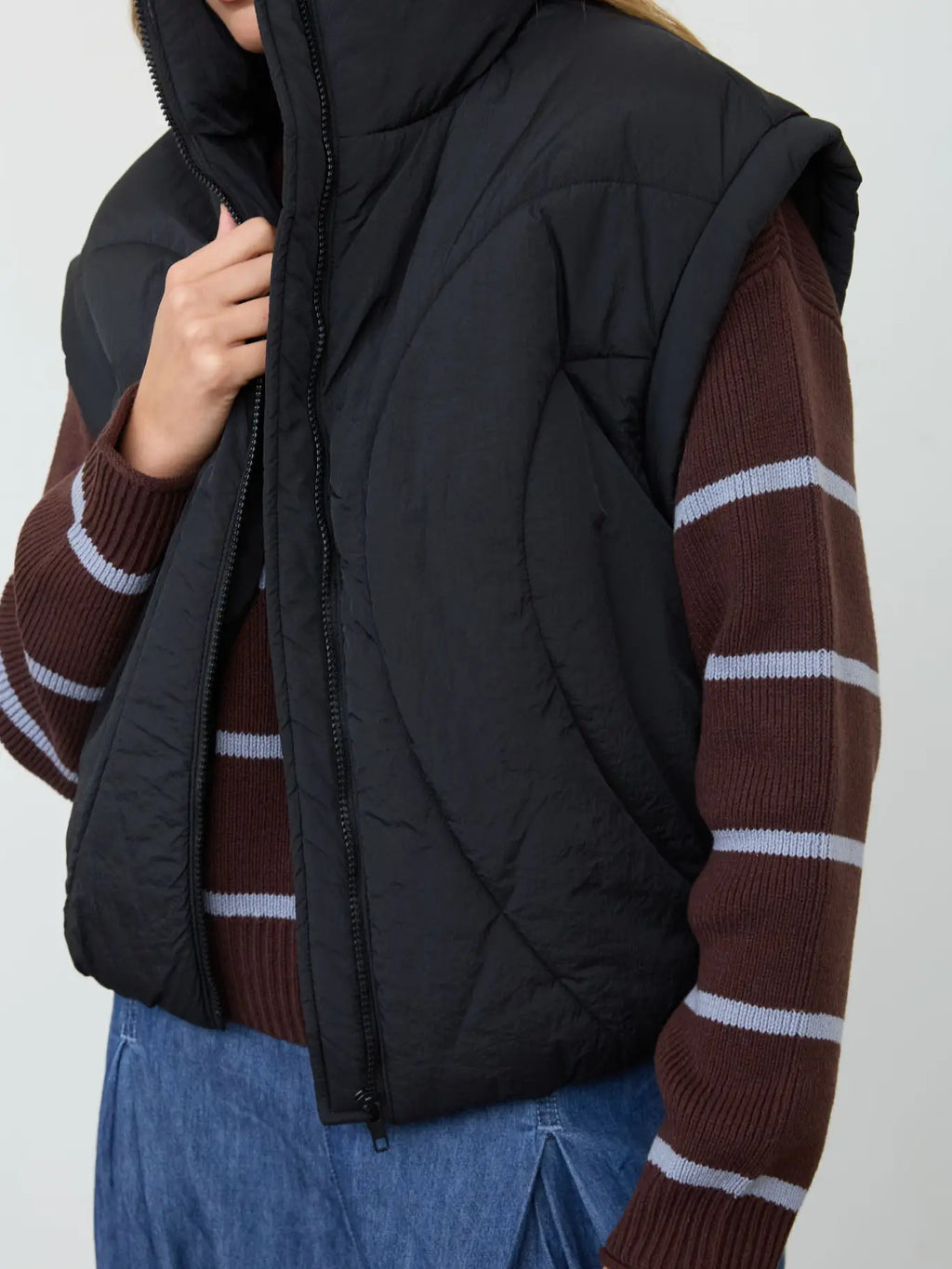 Black Quilted Mock Neck Puffer Vest