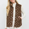 Brown Floral Quilted Mock Neck Vest