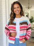 Pink Stripe Colorblock Button Cardigan