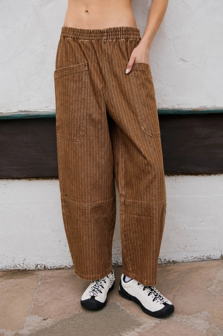 Brown Pinstripe Barrel Jeans