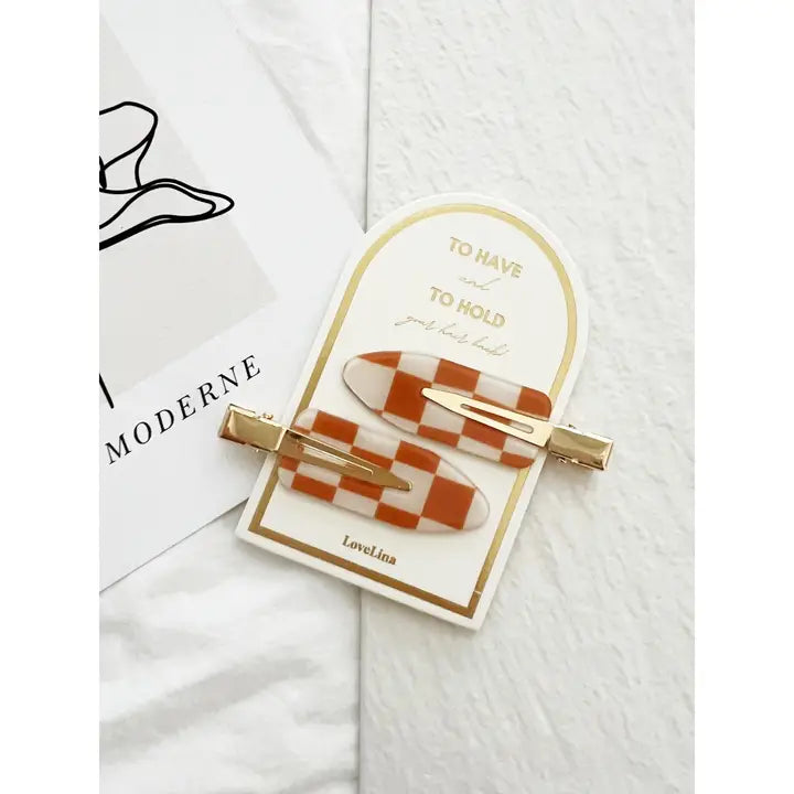 Caramel Checkered Crease-Free Hair Clips