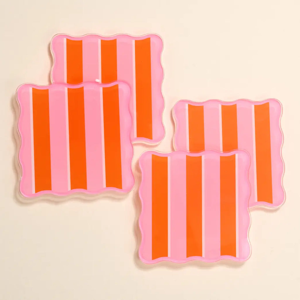 Sicily Stripes Pink Acrylic Coaster Set