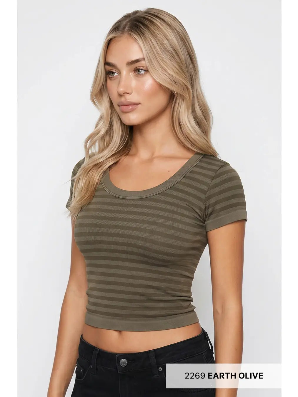 NIKIBIKI Earth Olive Striped Scoop Neck Top