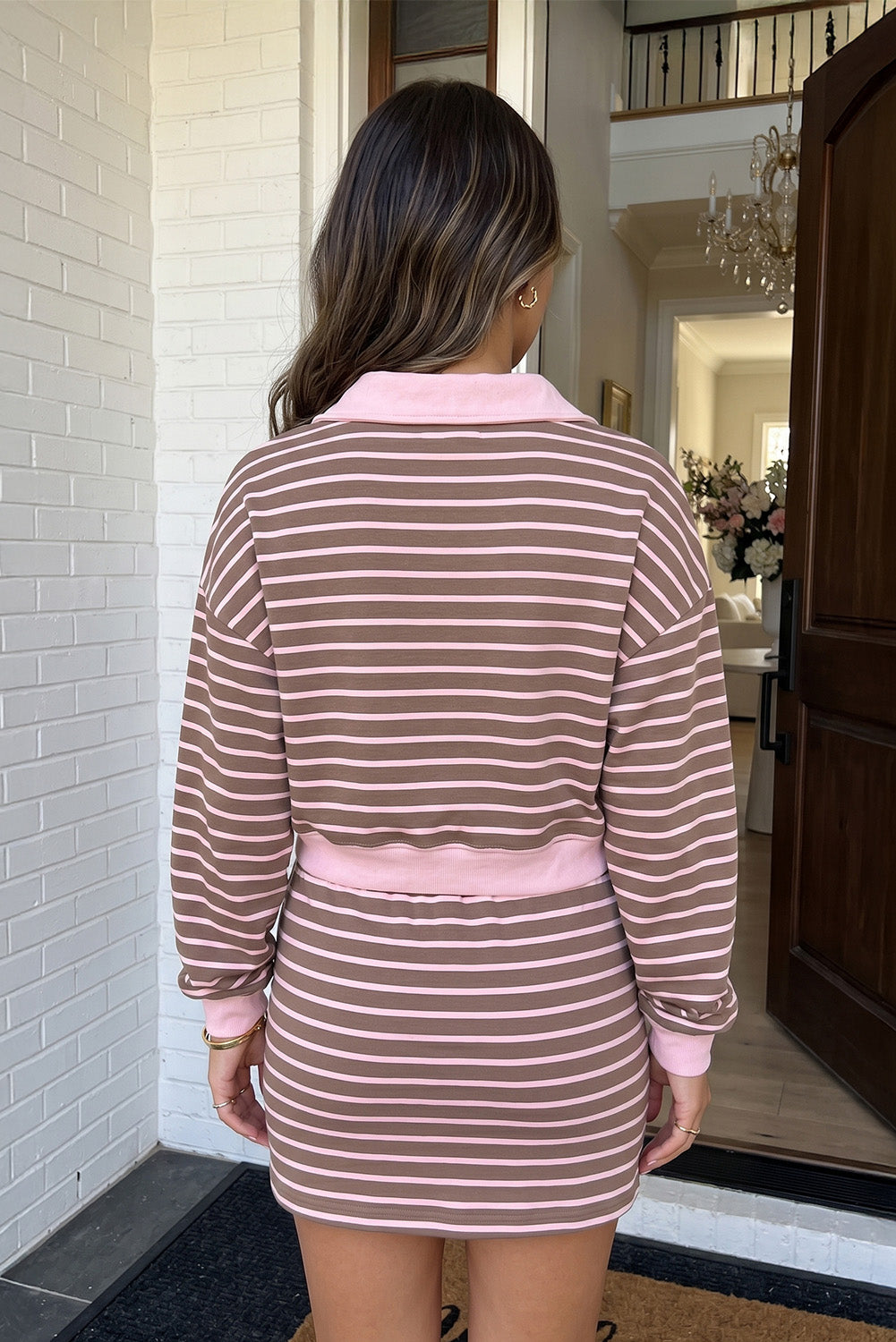 Brown Stripe Drawstring Lounge Skirt