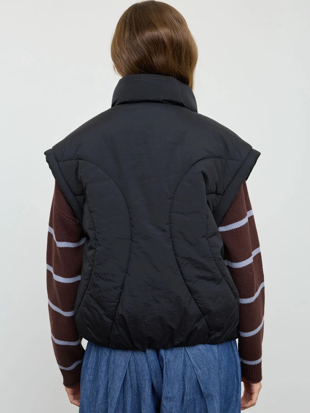 Black Quilted Mock Neck Puffer Vest