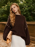 Chocolate Contrast Stitch Chunky Knit Sweater