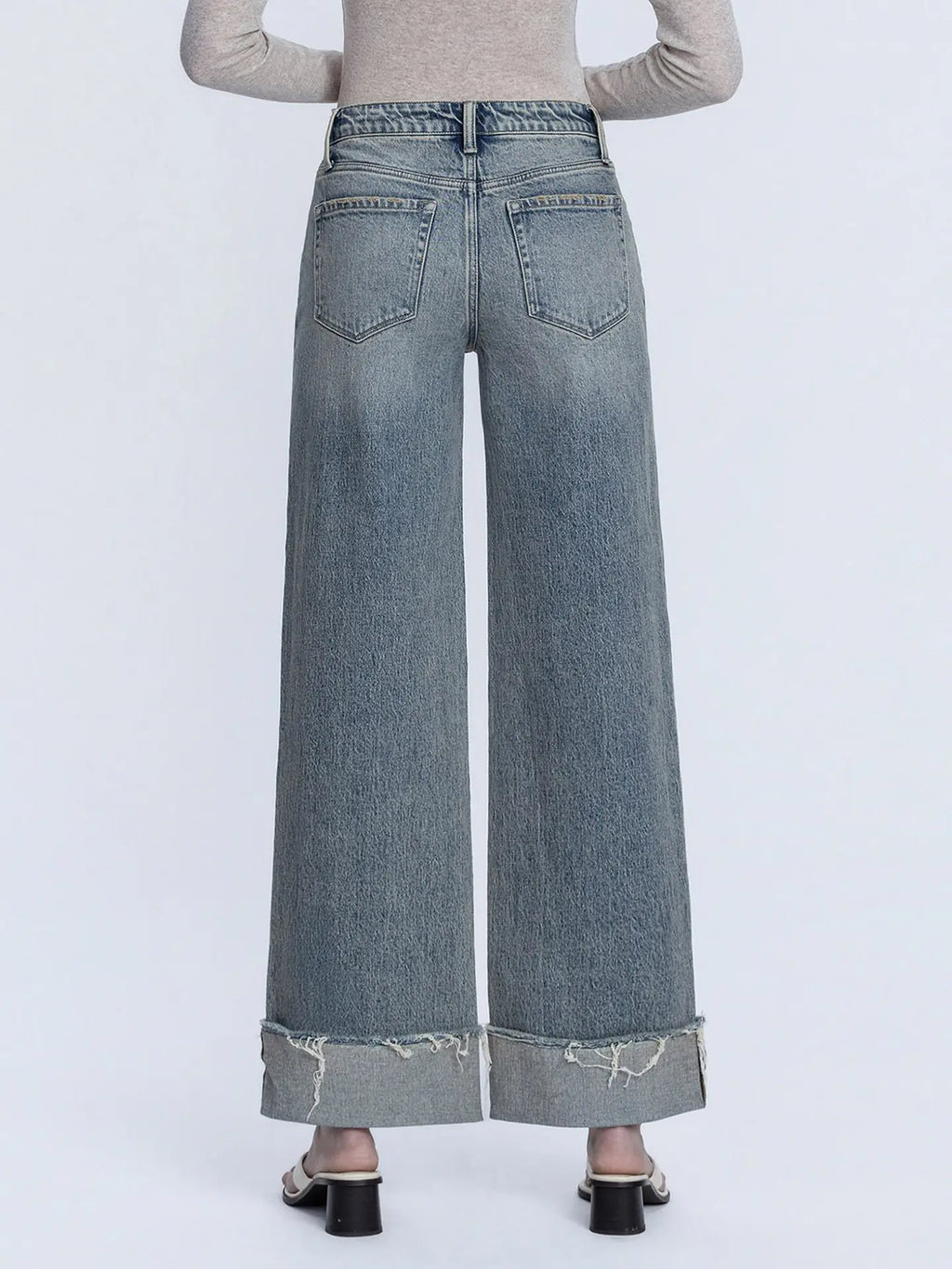VERVET High Rise Full-Length Cuff Tinted Wide-Leg Jeans