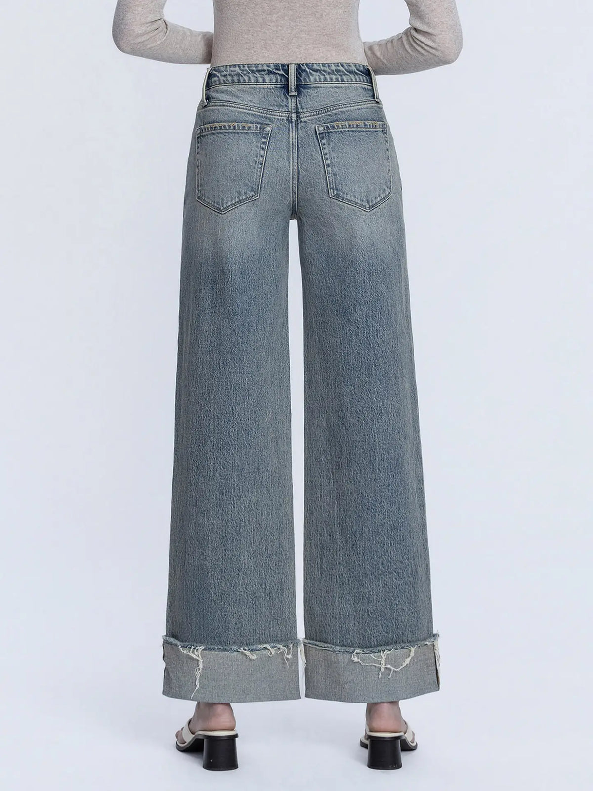 VERVET High Rise Full-Length Cuff Tinted Wide-Leg Jeans