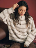 Cream Stripe Fuzzy Knit Cardigan