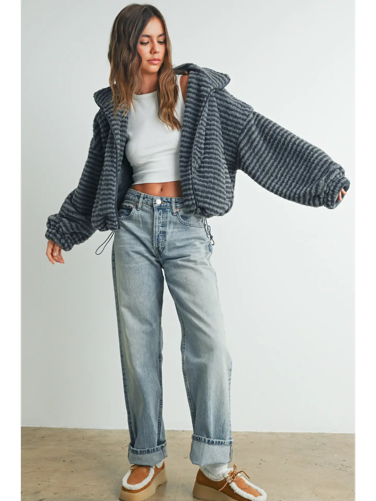 Charcoal Collared Puffer Jacket