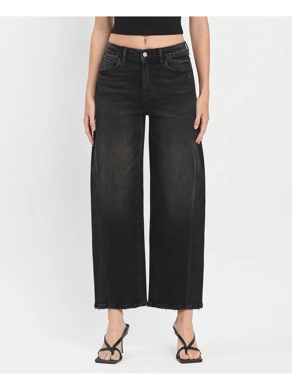 VERVET Super High Rise Black Panel Barrel Leg Jeans
