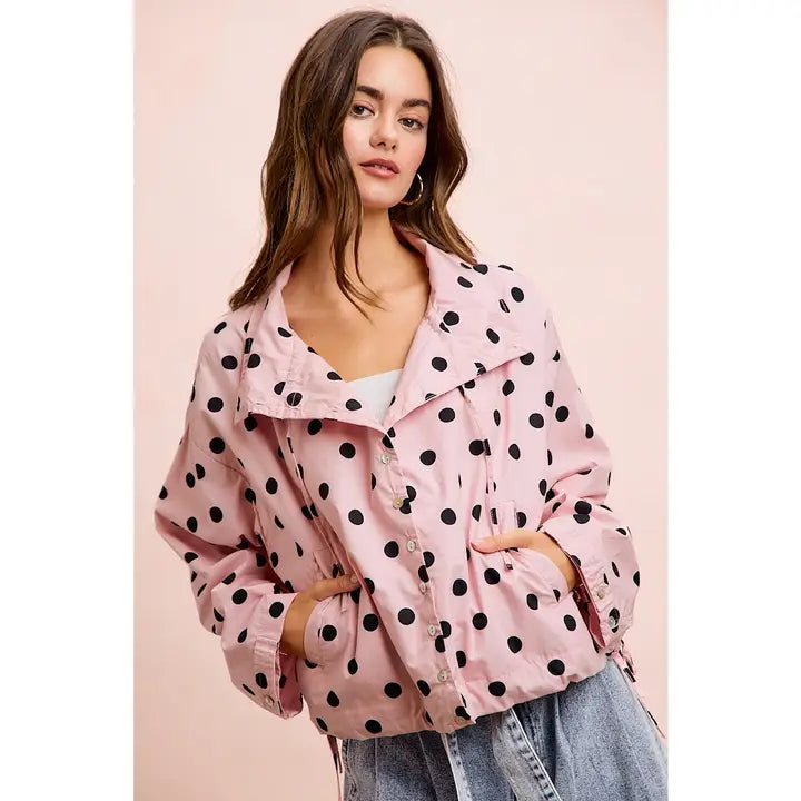 Dusty Pink Polka Dot Hooded Windbreaker