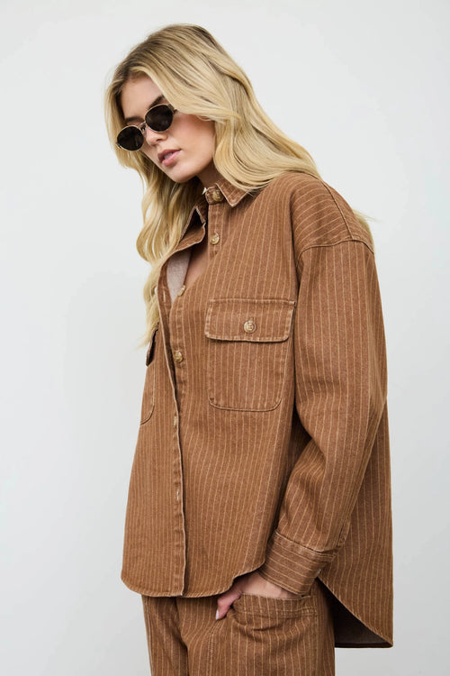 Brown Pinstripe Denim Shacket