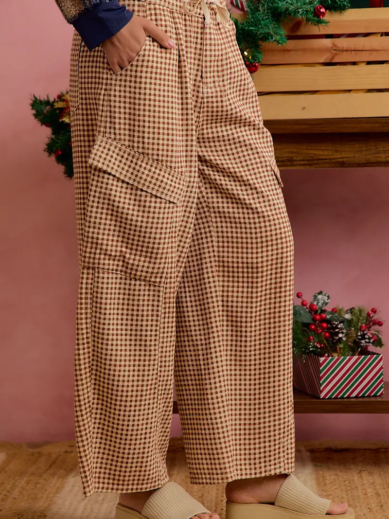 Brown Check Barrel Cargo Pants