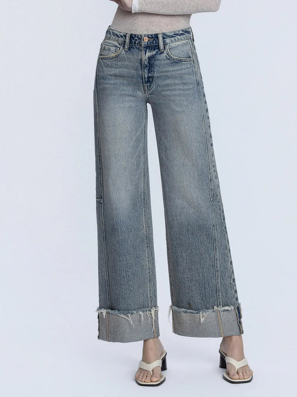 VERVET High Rise Full-Length Cuff Tinted Wide-Leg Jeans