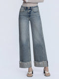 VERVET High Rise Full-Length Cuff Tinted Wide-Leg Jeans