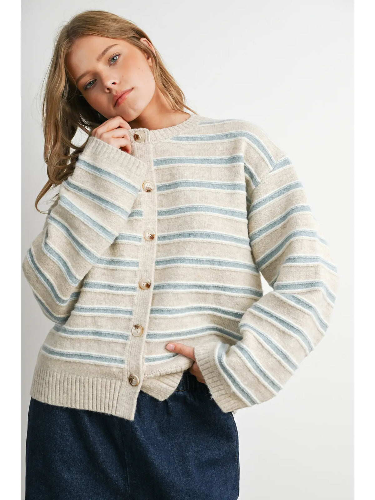 Taupe Multi Cozy Stripe Button-Up Cardigan