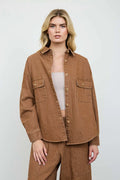 Brown Pinstripe Denim Shacket
