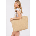 Solid Color Crochet Summer Straw Tote Bag
