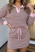 Brown Stripe Drawstring Lounge Skirt