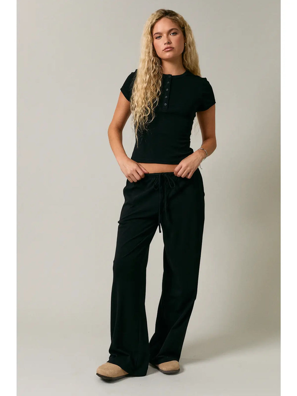 Black Drawstring Wide Leg Pants